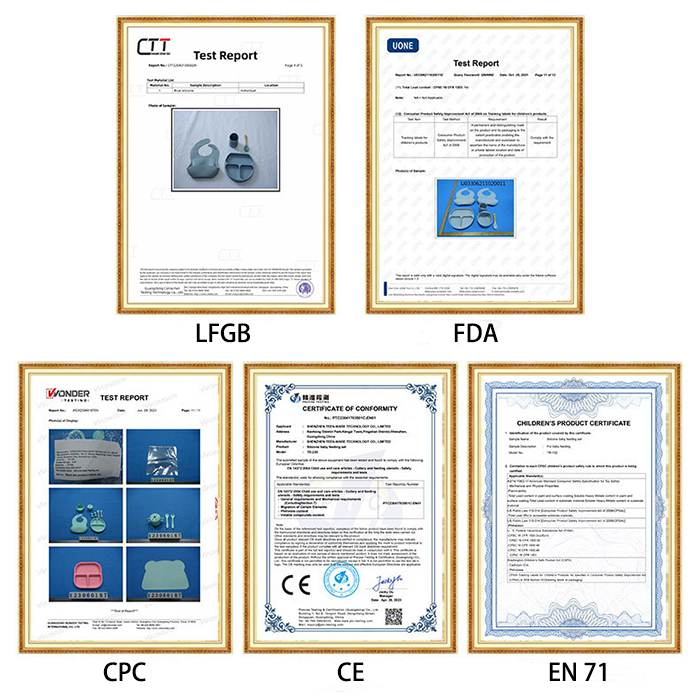 certificates of silicone baby plates