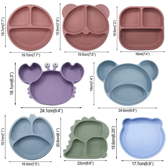 different shapes of silicone baby plates